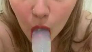 Sloppy Shower Deepthroat Blowjob Blonde Big Tits GIF