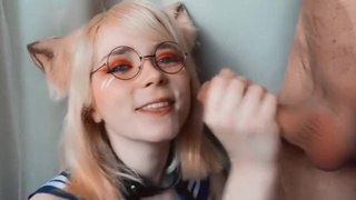 Teen Glasses Face Fuck Deepthroat Cosplay Camel Toe Blowjob Blonde GIF