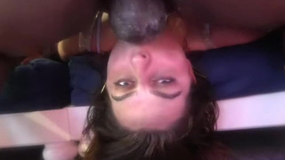 Spit Sloppy Messy Interracial Gagging Face Fuck Deepthroat Brunette Blowjob BBC GIF