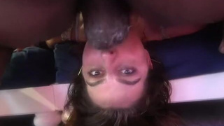 Spit Sloppy Messy Interracial Gagging Face Fuck Deepthroat Brunette Blowjob BBC GIF