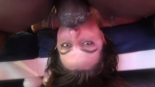 Spit Sloppy Messy Interracial Gagging Face Fuck Deepthroat Brunette Blowjob BBC GIF