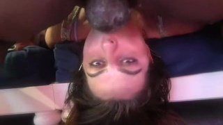 Spit Sloppy Messy Interracial Gagging Face Fuck Deepthroat Brunette Blowjob BBC GIF