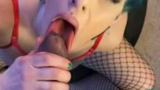 POV Interracial Green Eyes Goth Deepthroat Blowjob BBC GIF