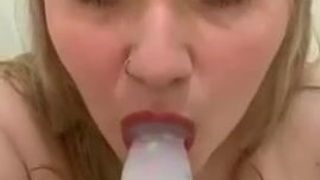 Wet Shower Sex Toy Female Dildo Deepthroat Cute Blowjob Blonde GIF